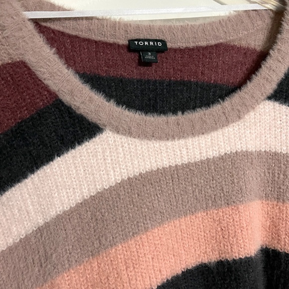 Torrid Soft Striped Fuzzy Colorblock Sweater - Picture 5 of 11